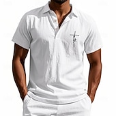 baratos Polo Clássico Masculino-Homens Camisa de linho Camisas Polo Casual Rua Lapela Manga Curta Básico Moderno Cruz Botões Verão Primavera Normal Preto Branco Azul Marinha cáqui Verde Tropa Cinzento Camisa de linho