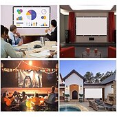 cheap Projector Screens &amp; Accessories-Projector Screen 16:9 HD 4K, Foldable Portable Projection Screen for Home Theater, Indoor Outdoor Movie Screen with Reinforced Edges and Grommets, Anti-Crease Video Screen for Office &amp; Backyard