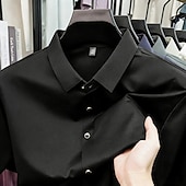 economico camicie da uomo no stiro-Per uomo Camicia Camicia elegante Camicia non stiro Tinta unica All'aperto Lavoro Verde Manica Corta Collo ripiegato Estate Primavera Abbigliamento Bottoni