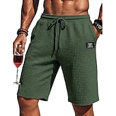 お買い得  カジュアルショートパンツ-男性用 ワッフルショーツ ショーツ カジュアルショーツ ポケット 弾性ウエスト 平織り 履き心地よい 高通気性 膝丈 カジュアル アウトドア バケーション 旅行度假风 ファッション ブラック ホワイト マイクロエラスティック