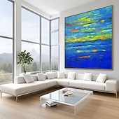 cheap Landscape Paintings-Hand Painted Original Blue Yellow Art Abstract Painting Contemporary Abstract Art Large Abstract Painting Extra Large Texture Abstract Art