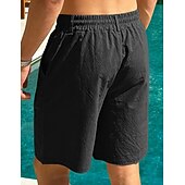 cheap Holiday-Men's Linen Shorts Summer Shorts Beach Shorts Drawstring Pocket Plain Comfort Breathable Knee Length Daily Outdoor Holiday Vacation Casual Black White Inelastic