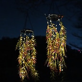 voordelige Landschapsverlichting-LED-tuinverlichting op zonne-energie met kunstmatige hangende bamboebladeren, imitatie hangende klimplanten, kunstmatige bamboe- en wilgenbladverlichting, geschikt voor tuinen, bruiloften en feesten,