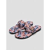  Women's USA 250th Anniversary Patriotic Flip Flops - Star and Stripe Pattern Thong Sandals with Gold Buckle for 2026 Independence Day, Beach Vacations & Summer Parades