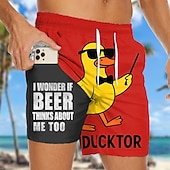  Per uomo Anatra Gergo divertente animali dei cartoni animati Pantaloncini foderati Pantaloncini da bagno 2 in 1 Pantaloncini da mare Misura del girovita medio Hawaiano Vacanza al Mare Tasche Laterali