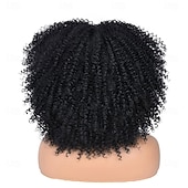 Недорогие Парик из искусственных волос без шапочки-основы-Кудрявые афро-парики для чернокожих женщин, афро-парик с челкой, без клея, пышный и объемный, как бомба, подходит для повседневной носки и работы, черный цвет