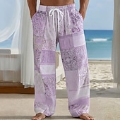economico Pantaloni casual stampati da uomo-Per uomo Blocco di colori Patchwork Floreale intricato Pantaloni Pantaloni casual Pantaloni Larghi Misura del girovita medio Boho Casa All'aperto Vacanza Coulisse elastica in vita Pantaloni tipo lino