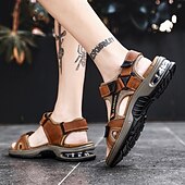 cheap Vacation Sandals-Men's Brown Outdoor Sandals – Adjustable Strap Summer Shoes, Breathable Comfort, Hiking, Beach &amp; Travel Wear
