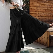preiswerte weites Bein und hohe Taille-Damen Weites Bein Chinos Skort Urlaub Streetwear Lässig Volle Länge Mittlere Taillenlinie Einfach Elastischer Bund Komfort Atmungsaktiv Mikroelastisch Täglich Outdoor Streetwear Schwarz Grün Kaffee