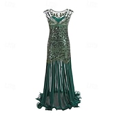 abordables Vestidos de los años 20-Rugido 20s 1920s Hasta el Tobillo Vestidos Vestido de noche Vestido de fiesta de graduación Sin Mangas El gran Gatsby Tallas Grandes Invitado a la boda Lentejuelas Disfraz Mujer Carnaval Mascarada