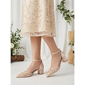abordables Madre de la Novia/Novio-Zapatos de tacón de bloque azul marino para mujer con bordado de encaje y detalles de cuentas, elegantes zapatos para la madre de la novia para bodas en la ciudad, zapatos de tacón de punta para