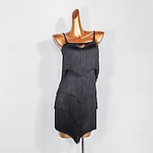 お買い得  練習用ドレス-ラテンダンス ドレス タッセル 女性用 パーティー 訓練 性能 ノースリーブ スパンデックス ナイロン