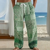 economico Pantaloni casual stampati da uomo-Per uomo Blocco di colori Patchwork Floreale intricato Pantaloni Pantaloni casual Pantaloni Larghi Misura del girovita medio Boho Casa All'aperto Vacanza Coulisse elastica in vita Pantaloni tipo lino