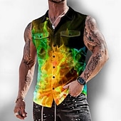 economico Modello 3D-Per uomo Illusione ottica Fiamma Bagliore al neon Camicia Camicia con Bottoni Maglietta senza maniche Senza Maniche Moda Casual All'aperto Vacanza Estate Primavera Collo ripiegato Stampa 3D Due