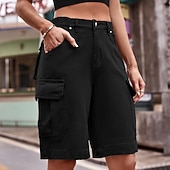 abordables Pantalones cortos bermudas-Mujer Bermudas Pantalón Corto Cargo Chinos Vacaciones Ropa de calle Casual Longitud de la rodilla Media cintura Color sólido Bolsillo Confortable Rígido Diario Exterior Vacaciones Azul Piscina Ocre
