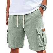 preiswerte Klassiker-Herren Shorts Leinenshorts Sommershorts Strandshorts Kordelzug Elastischer Bund Mehrere Taschen Einfach Komfort Atmungsaktiv Knielang Täglich Outdoor Ferien Urlaub Mode Schwarz Grün Unelastisch