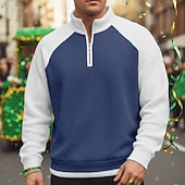 お買い得  聖パトリックの日-男性用 ワッフルポロシャツ ポロ カジュアル フォーマル バンドカラー 長袖 ファッション 純色 テクスチャード加工 ボタン 平織り 秋冬 秋 春 &amp; 秋 レギュラー ブラック ネイビーブルー パープル ダークブルー グレー ライトブルー ワッフルポロシャツ