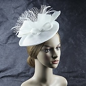 economico Fascinatori-Fascinator Lino Matrimonio Compleanno Vintage Carino Retrò Con Piuma Copricapo Copricapo