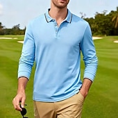 cheap Men's Classic Polo-Men's Golf Shirt Golf Polos Shirts Casual Street Lapel Long Sleeve Basic Modern Plain Buttons Spring Fall Regular Fit Black White Red Navy Blue Dark Grey Light Blue Golf Shirt