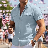 economico Strada-Per uomo Camicia Camicia di lino Camicia Estiva Camicia da Spiaggia Tinta unica Casuale Quotidiano Verde Grigio chiaro Azzurro Manica Corta Colletto ripiegato Estate Primavera &amp; Estate Abbigliamento