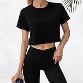 رخيصةأون تي شيرت عادي-قميص نسائي 100% قطن تي شيرت لون سادة أنيقة أساسية بأكمام قصيرة عنق دائري Tops يومية للخروج أسود أبيض صيف ربيع