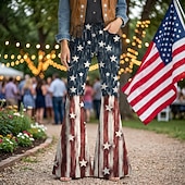  250th Anniversary USA Retro Vintage 1970s Pants Bell Bottom Pants Hippie Disco High Waist Zigzag Fancy Dress Women's Masquerade 4th of July Party Independence Day Adults' Pants