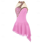 cheap Figure Skating Dresses-Figure Skating Dress Girls' Ice Skating Dress Violet Navy Black Patchwork Asymmetric Hem Stretchy Training Competition Skating Wear Classic Crystal / Rhinestone Sleeveless Ice Skating Figure Skating