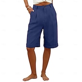 billige Bunner-Dame Capri-bukser Shorts Lin Shorts Dress Shorts Ferie Mote Grunnleggende Knelengde Middels midje عادي Lomme Elastisk midje Rett ben Lettvekt Bekvem Pustende Uelastisk Daglig Gate Ferie Svart Hvit