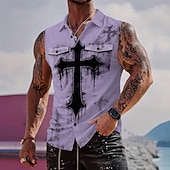  Herren Templer Kreuz Hemd Knopfhemd Ärmelloses Shirt Ärmellos Dunkler Gothic-Stil Outdoor Lässig Sommer Frühling Umlegekragen 3D-Druck Zwei Fronttaschen Blau Weiß 1 Schwarz Weiß Purpur