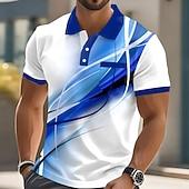 baratos Polo Geométrico Masculino-Homens Geométrico Linha Camisas Polo Manga Curta Camisas polo Camisas de colarinho Business casual Ao ar livre Roupa Esportiva Roupa Diária Impressão 3D Botões Primavera Verão Azul Azul Céu Vermelho