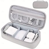 cheap Luggage &amp; Travel Storage-Travel Storage Bag with Cable Management, Zippered Light Gray Tech Organizer for Chargers, Power Banks, Hard Drives, Data Cables – Portable Carry-On Travel Case
