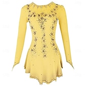 cheap Figure Skating Dresses-Figure Skating Dress Girls' Ice Skating Dress Violet White Yellow Patchwork Thumbhole Stretchy Training Competition Skating Wear Classic Crystal / Rhinestone Long Sleeve Ice Skating Figure Skating