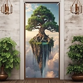 levne Garážové a dveřní bannery-fantazie strom života plovoucí ostrov vodopád a mraky surrealistická krajina dveře banner zeď gobelín přední dveře dekorace domov vchod dekor venkovní vnitřní