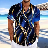 economico Geometrica-Per uomo Sfumatura Con onde Arte astratta Camicia Camicia con Bottoni Camicia casual Manica Corta Moda Casual Abbigliamento casual alla moda Vacanza Primavera Autunno Collo ripiegato Stampa 3D