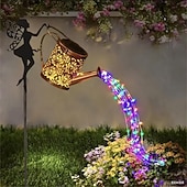 abordables Luces de camino y linternas-1 regadera hueca de metal con forma de ángel solar para exteriores, lámpara de proyección impermeable IP44, decoración de villa, patio, camino de jardín, luz de paisaje de 63 cm para patio, patio