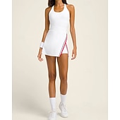 cheap Women's Tennis Dress-Women's Solid Colored Tennis Dress with Shorts Sports Dress Sport Dress Sleeveless Zip Up Pocket Racerback Elastic Sweat-Wicking Breathable Tennis Running Fitness Scoop Neck Dress Black White Blue