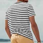 preiswerte Basic-T-Shirts-Herren T Shirt Kurzarmshirt T-Shirt Kurzarm Rundhalsausschnitt Sommer Frühling Gestreift Horizontale Streifen Mode Streetwear Stilvoll Patchwork Farbblock Streifen Lässig Täglich Outdoor Schwarz Rote