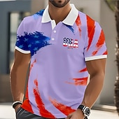  4η Ιουλίου 2026 250η Ανδρικά Αμερικανική σημαία των ΗΠΑ Μπλουζάκια πόλο Κοντομάνικο Μπλουζάκια πόλο Πέτο Καθημερινό Ένδυση γυμναστικής και άθλησης Κουμπιά Ανοιξη καλοκαίρι Θαλασσί Λευκό Βυσσινί