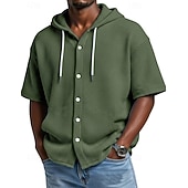 voordelige Smart-casual overhemden voor heren-Voor heren Overhemd Wafel Shirt Normaal shirt Overhemd met knopen Wit Korte mouw Effen Kleur Effen Capuchon Casual Dagelijks Lapwerk Kleding Vakantie Modieus Casual