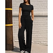 economico Tute da ginnastica-Per donna Set di tute e pullover Tuta da 2 pezzi Abiti da salotto Coulisse con tasca Tinta unita Set di Abbigliamento Sportivo Estate Primavera Grigio scuro Nero Allenamento in Palestra Jogging Corsa