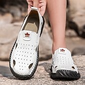 abordables Sandalias casuales-Mocasines casuales de verano de piel sintética para hombre: diseño recortado transpirable, suela flexible y ligera, cómodos para playa, resort, viajes y uso diario.