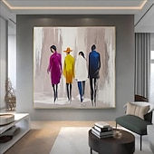 abordables Oil Paintings-Hand Painted firgure Oil Paintings People Walking On The Street Painting 100% Hand Painted Oil Painting On Canvas Classic Wall Art For Living Room Decor