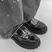 economico Scarpe Derby-Scarpe Oxford da uomo nere in vernice, stringate, con suola spessa, eleganti e formali, con borchie, perfette per matrimoni, feste, banchetti, spettacoli teatrali e occasioni serali di grande effetto.