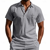 baratos Polo Clássico Masculino-Homens Camisa de linho Camisas Polo Casual Rua Lapela Manga Curta Básico Moderno Cruz Botões Verão Primavera Normal Preto Branco Azul Marinha cáqui Verde Tropa Cinzento Camisa de linho