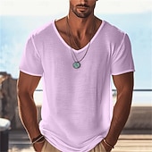  Men's T Shirt Knit Tee Tee Top Short Sleeve V Neck Summer Solid Color Fashion Lightweight Basic Mesh Knitted Casual Vacation Street Black Purple Green Top Tee for Men