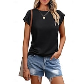 preiswerte Einfarbiges T-Shirt-Damen T Shirt T-Shirt Einfach Mode Stilvoll Klassisch Kurzarm Rundhalsausschnitt Normale Oberteile Täglich Ausgehen Wochenende Blau Schwarz Weiß Hellgrün Rosa Sommer Frühling