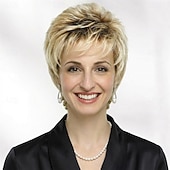 お買い得  古いかつら-女性用シックなショートブロンドピクシーウィッグ - 軽いレイヤーでふわふわのボリューム