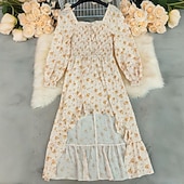 voordelige Jurken-Bohémien Retro vintage Boho Jurken Lange Mouwen Hippie Schijf Bloemig Bohémien Kostuum Dames Maskerade muziekfestival Retro themafeest Volwassenen Kleding