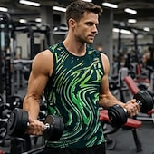 billige Løpe T-skjorter og tanktopper-Herre Grafisk Geometrisk Treningstank topp Singlet til jogging Gymtopp Sommer Ermeløs Hurtigtørkende Myk Pustende Treningsøkt Løp Vandring Jogge Gul Rød Blå Sports Sportsklær