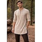  Medieval Renacimiento Camisas Sayo Larga Pirata Vikingo Disfraz Hombre Vikingo Pirata Víspera de Todos los Santos Carnaval Rendimiento LARP Feria Ren Adulto Camisas